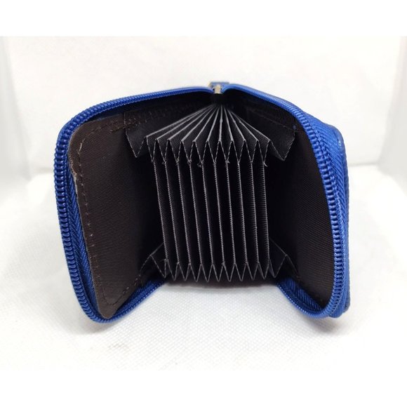 Blue Leather Mini Credit Card Case Card Slot Card Holder Wallet with ID Window - Picture 10 of 15